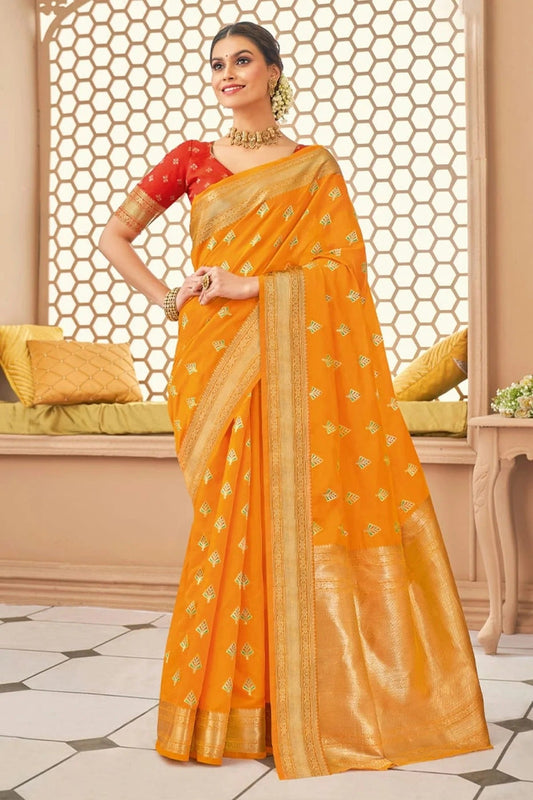 Mustard Colour Woven Work Cotton Saree SD1101334