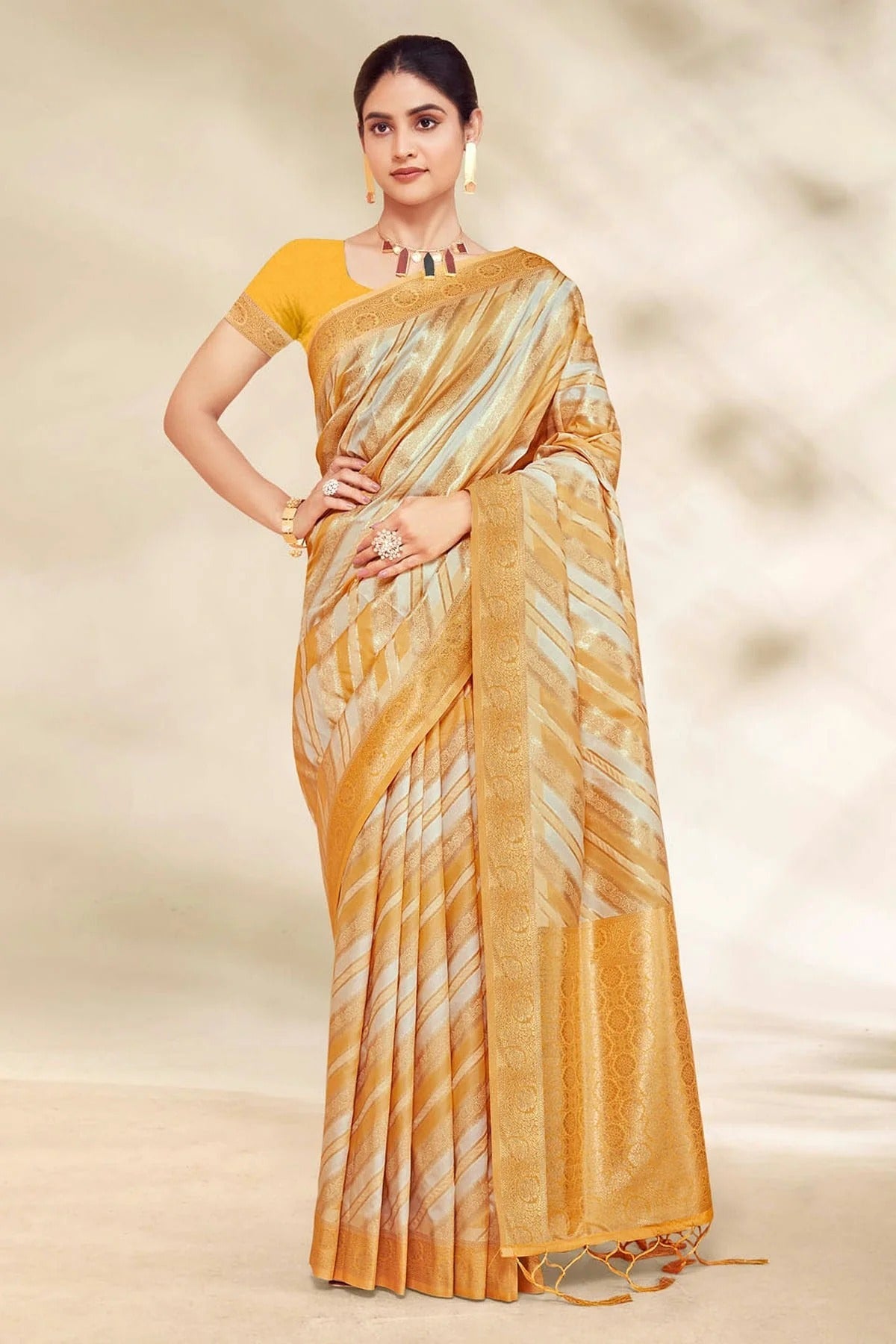 Mustard Colour Woven Work Cotton Saree SD1101935