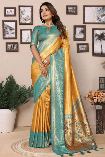Mustard Colour Woven Work Pure Banarasi Tissue Silk Traditional Saree SD1250310
