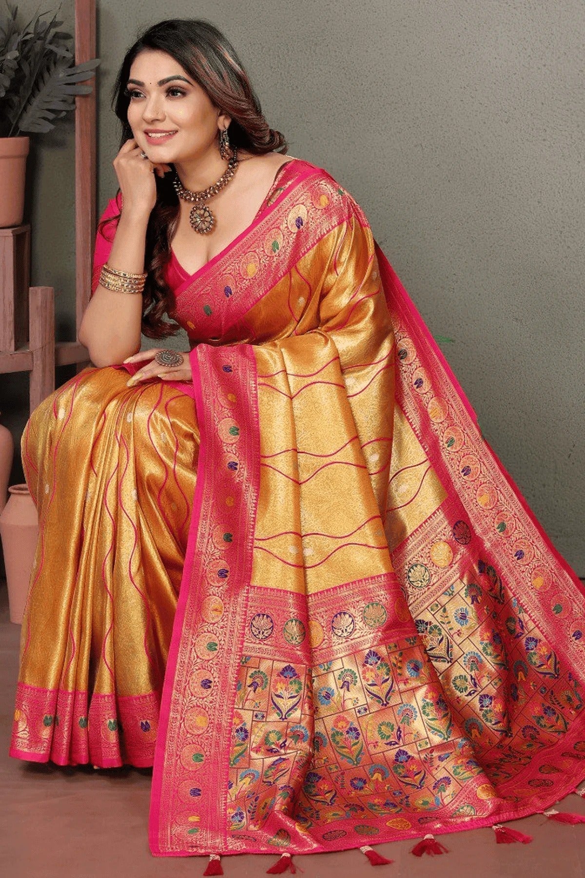 Mustard Colour Woven Work Pure Banarasi Tissue Silk Traditional Saree SD1250321 A