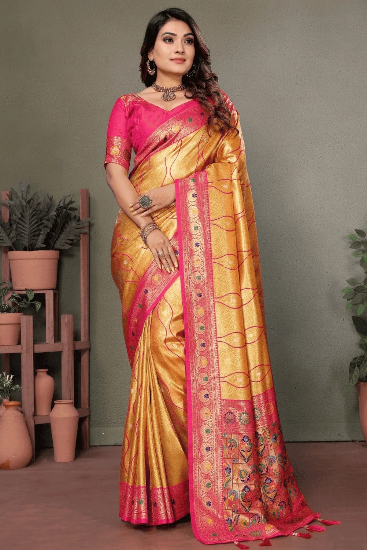Mustard Colour Woven Work Pure Banarasi Tissue Silk Traditional Saree SD1250321