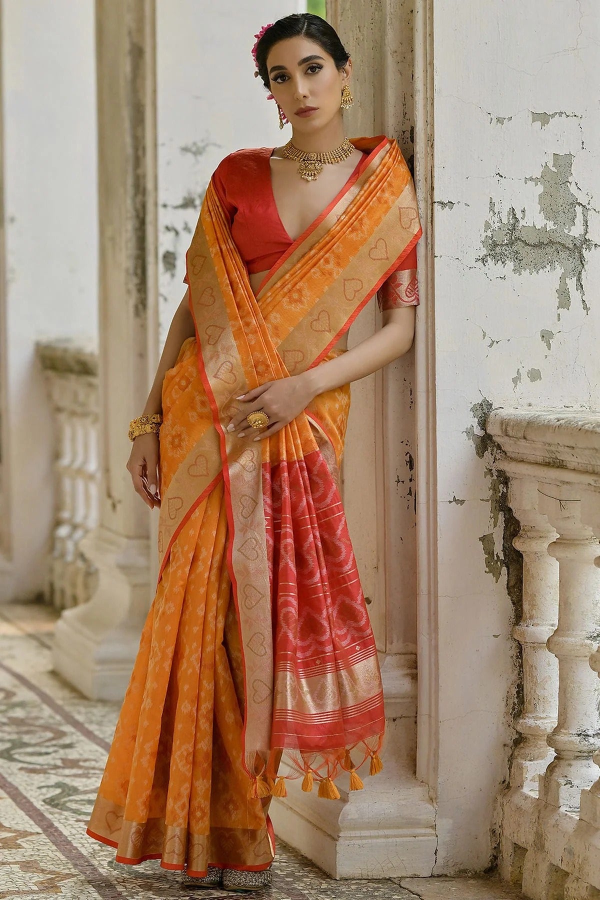 Mustard Colour Woven Work Raw Silk Saree SD1260036 B