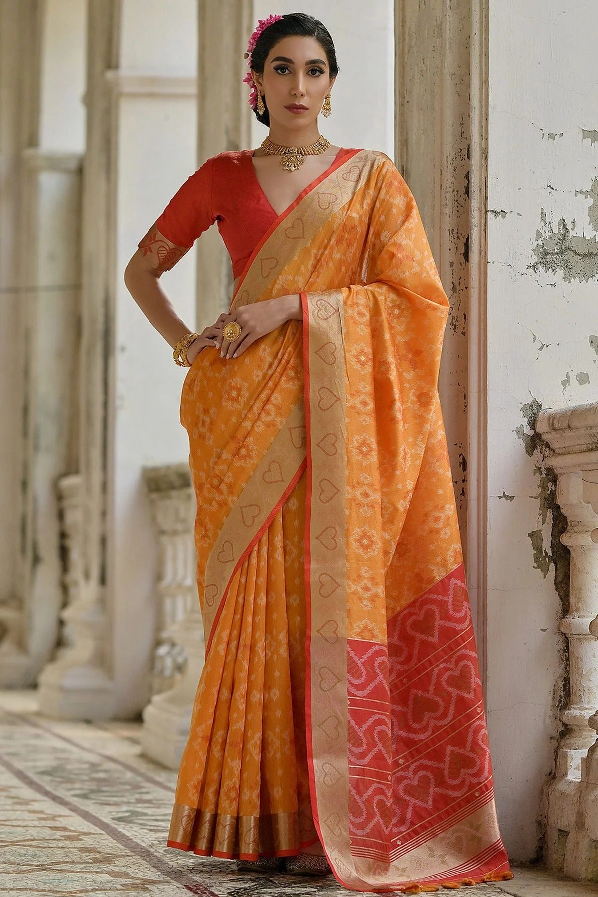 Mustard Colour Woven Work Raw Silk Saree SD1260036