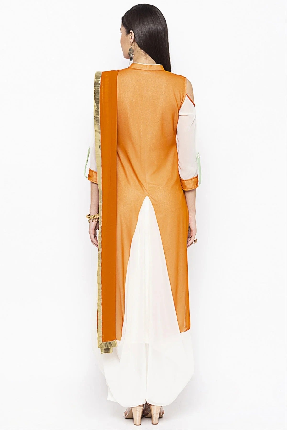 Mustard and Cream Colour Plus Size Georgette Embroidery Palazzo Pant Suit BW1070325 A