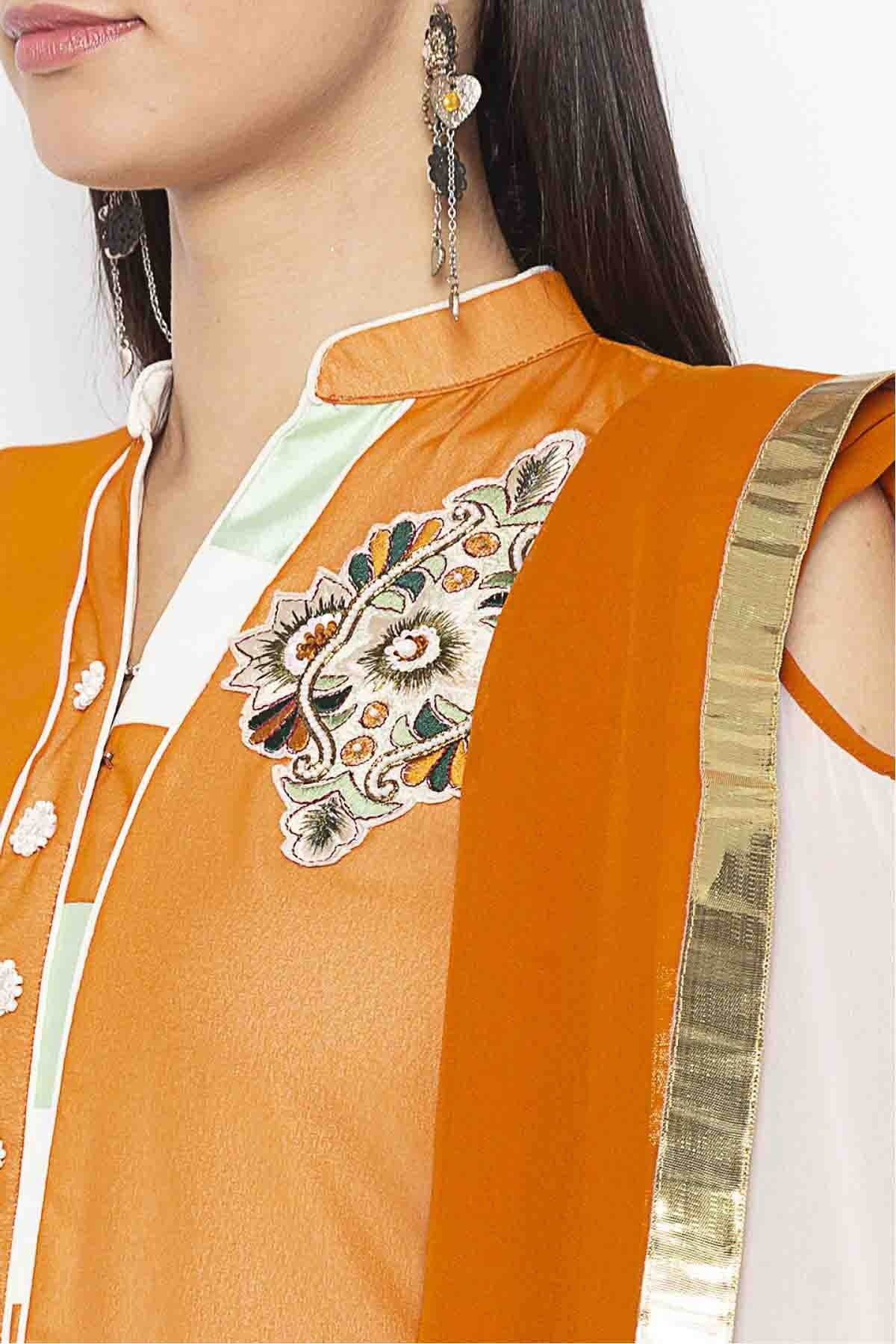 Mustard and Cream Colour Plus Size Georgette Embroidery Palazzo Pant Suit BW1070325 B