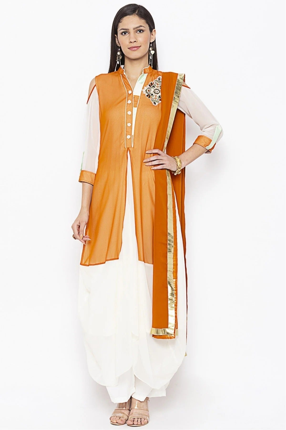 Mustard and Cream Colour Plus Size Georgette Embroidery Palazzo Pant Suit BW1070325