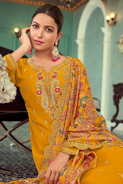 Mustrad Colour Semi Stitched Georgette Pant Style Suit SM1140141 A