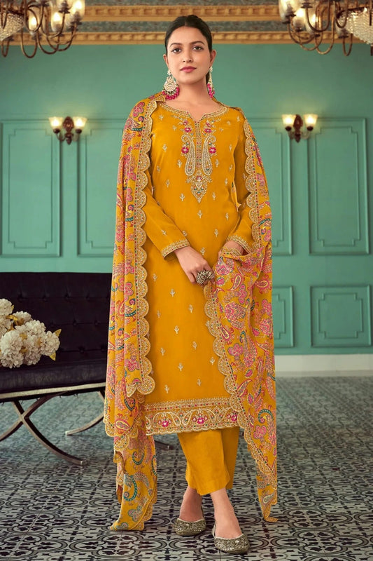 Mustrad Colour Semi Stitched Georgette Pant Style Suit SM1140141