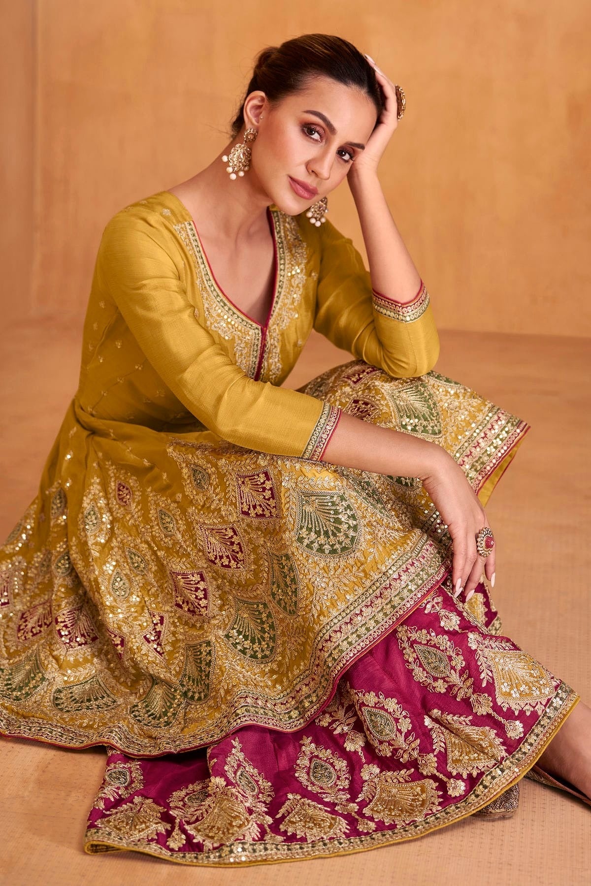 Mustrad Colour Semi Stitched Silk Palazzo Pant Suit SM1140210 A
