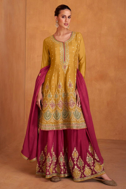 Mustrad Colour Semi Stitched Silk Palazzo Pant Suit SM1140210