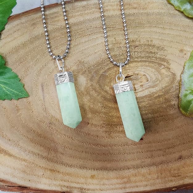 Natural Amazonite Pencil Pendant – Blue Green Crystal Point Necklace for Calm & Balance