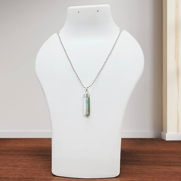 Natural Amazonite Pencil Pendant – Blue Green Crystal Point Necklace for Calm & Balance