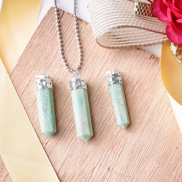 Natural Amazonite Pencil Pendant – Blue Green Crystal Point Necklace for Calm & Balance