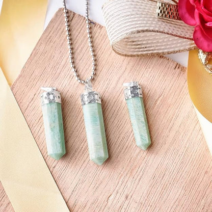Natural Amazonite Pencil Pendant – Blue Green Crystal Point Necklace for Calm & Balance