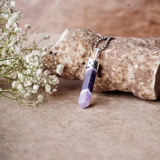 Natural Amethyst Pencil Pendant – Purple Crystal Point Necklace for Calm & Clarity