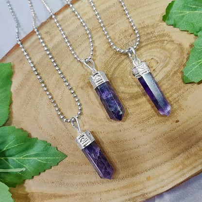 Natural Amethyst Pencil Pendant – Purple Crystal Point Necklace for Calm & Clarity