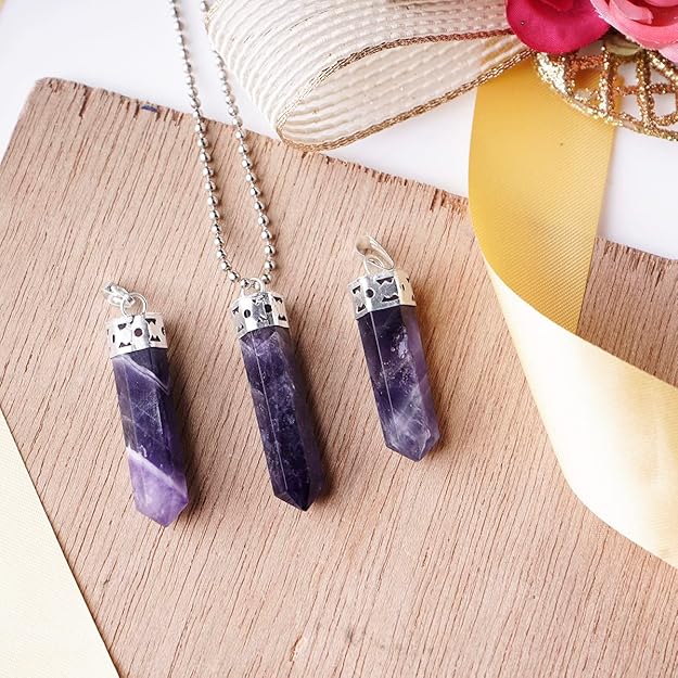 Natural Amethyst Pencil Pendant – Purple Crystal Point Necklace for Calm & Clarity