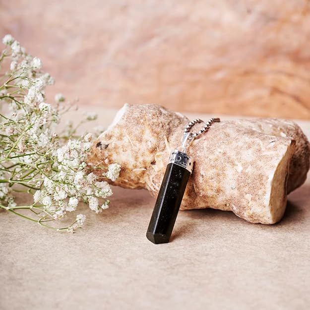 Natural Black Tourmaline Pencil Pendant – Crystal Point Necklace for Protection & Grounding
