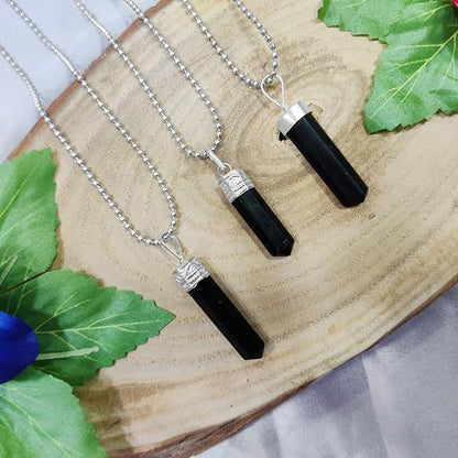 Natural Black Tourmaline Pencil Pendant – Crystal Point Necklace for Protection & Grounding