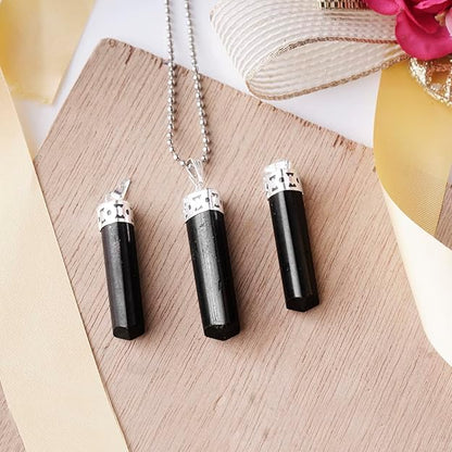 Natural Black Tourmaline Pencil Pendant – Crystal Point Necklace for Protection & Grounding