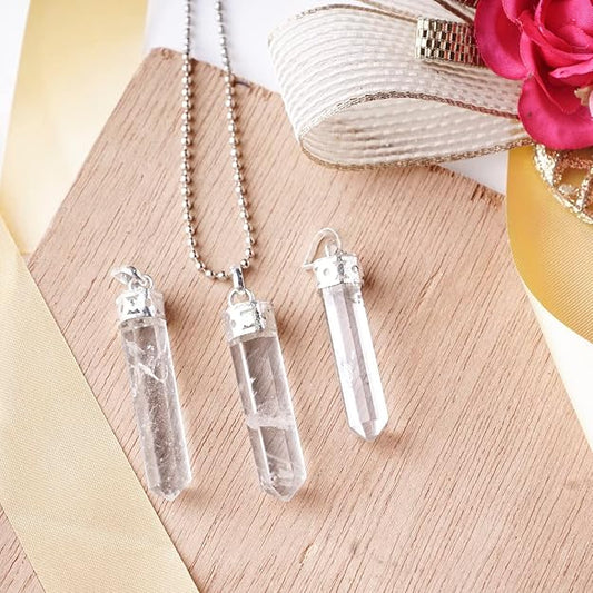 Natural Clear Quartz Pencil Pendant – Crystal Point Necklace for Clarity & Healing
