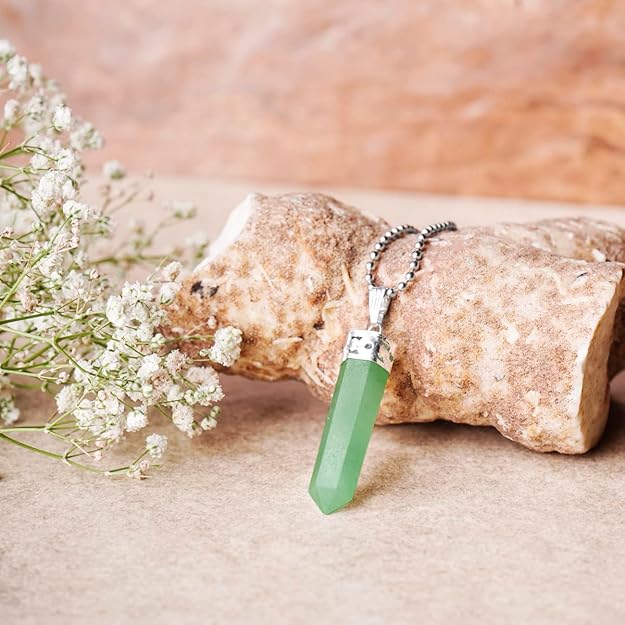Natural Green Aventurine Pencil Pendant – Crystal Point Necklace for Luck & Prosperity