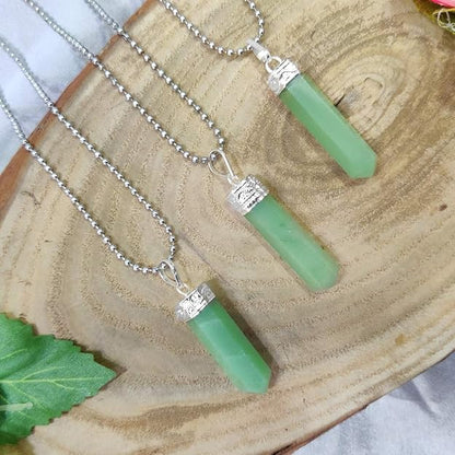 Natural Green Aventurine Pencil Pendant – Crystal Point Necklace for Luck & Prosperity
