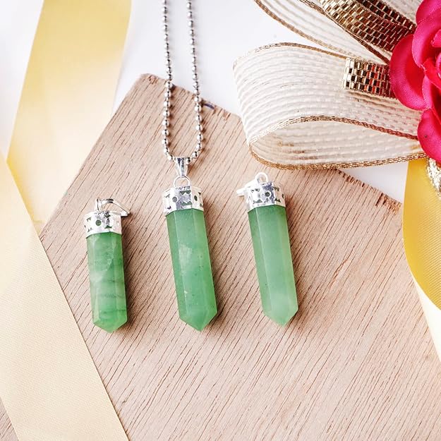 Natural Green Aventurine Pencil Pendant – Crystal Point Necklace for Luck & Prosperity