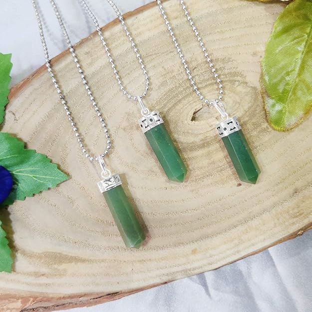 Natural Green Jade Pencil Pendant – Crystal Point Necklace for Luck & Prosperity