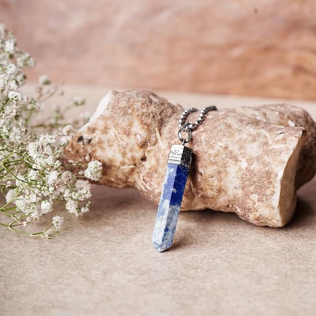 Natural Lapis Lazuli Pencil Pendant – Crystal Point Necklace for Wisdom & Truth