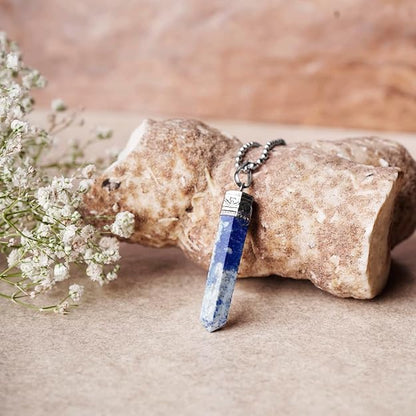 Natural Lapis Lazuli Pencil Pendant – Crystal Point Necklace for Wisdom & Truth