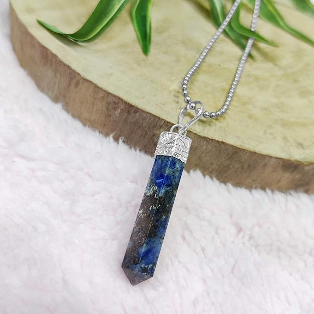 Natural Lapis Lazuli Pencil Pendant – Crystal Point Necklace for Wisdom & Truth