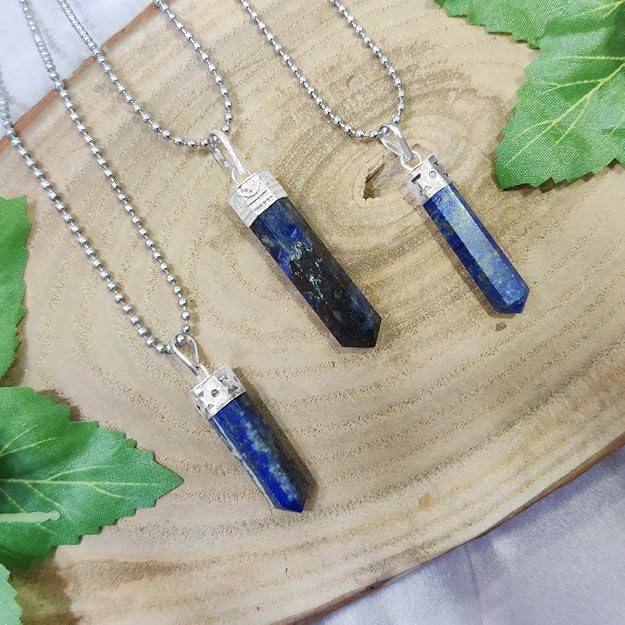 Natural Lapis Lazuli Pencil Pendant – Crystal Point Necklace for Wisdom & Truth