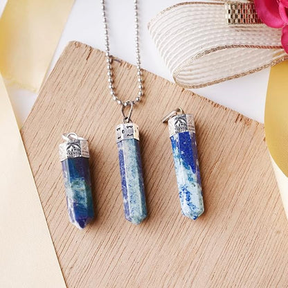 Natural Lapis Lazuli Pencil Pendant – Crystal Point Necklace for Wisdom & Truth