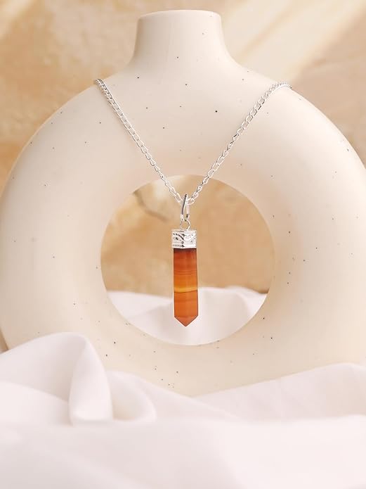 Natural Red Carnelian Pencil Pendant – Crystal Point Necklace for Energy & Confidence