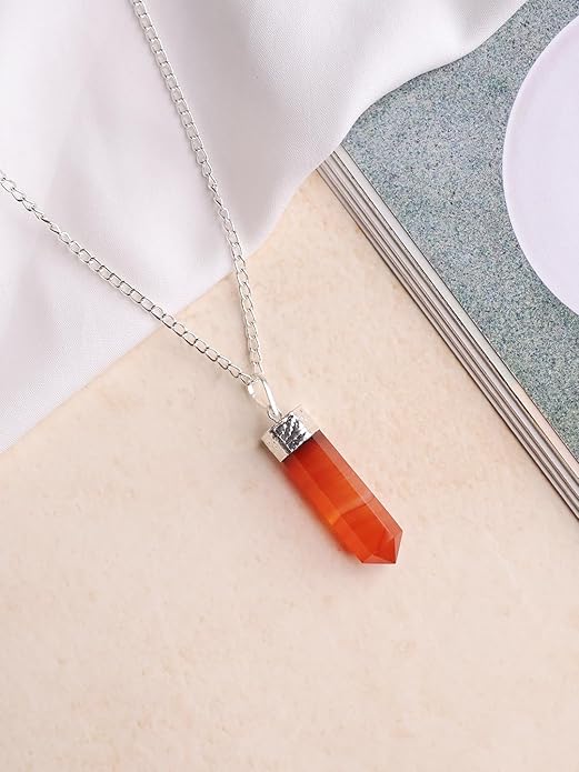 Natural Red Carnelian Pencil Pendant – Crystal Point Necklace for Energy & Confidence