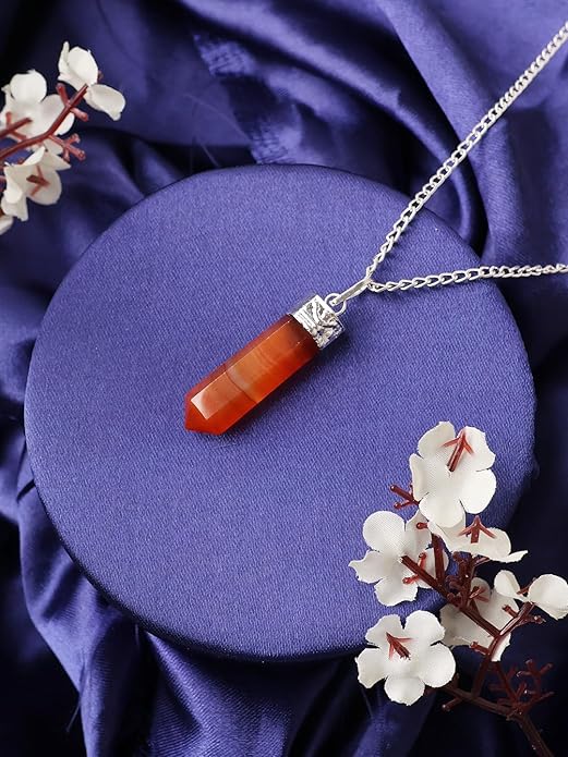 Natural Red Carnelian Pencil Pendant – Crystal Point Necklace for Energy & Confidence
