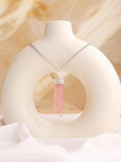 Natural Rose Quartz Pencil Pendant – Pink Crystal Point Necklace for Love & Healing