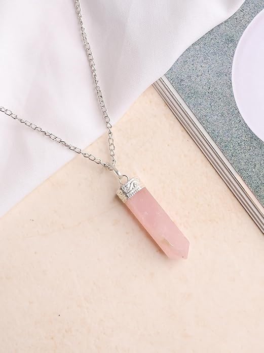 Natural Rose Quartz Pencil Pendant – Pink Crystal Point Necklace for Love & Healing