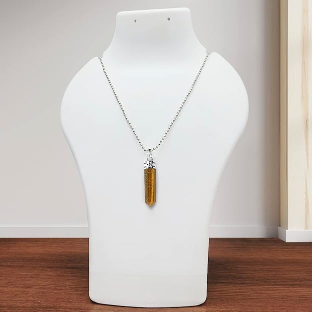 Natural Tiger Eye Pencil Pendant – Golden Brown Crystal Point Necklace for Confidence & Protection