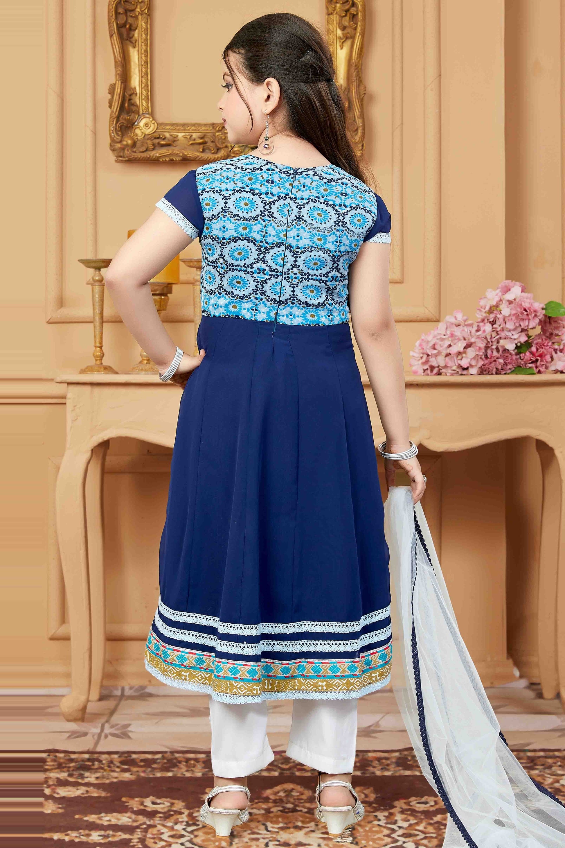 Navy Blue  Colour Faux Georgette Pant Style Suit GW1070763 A