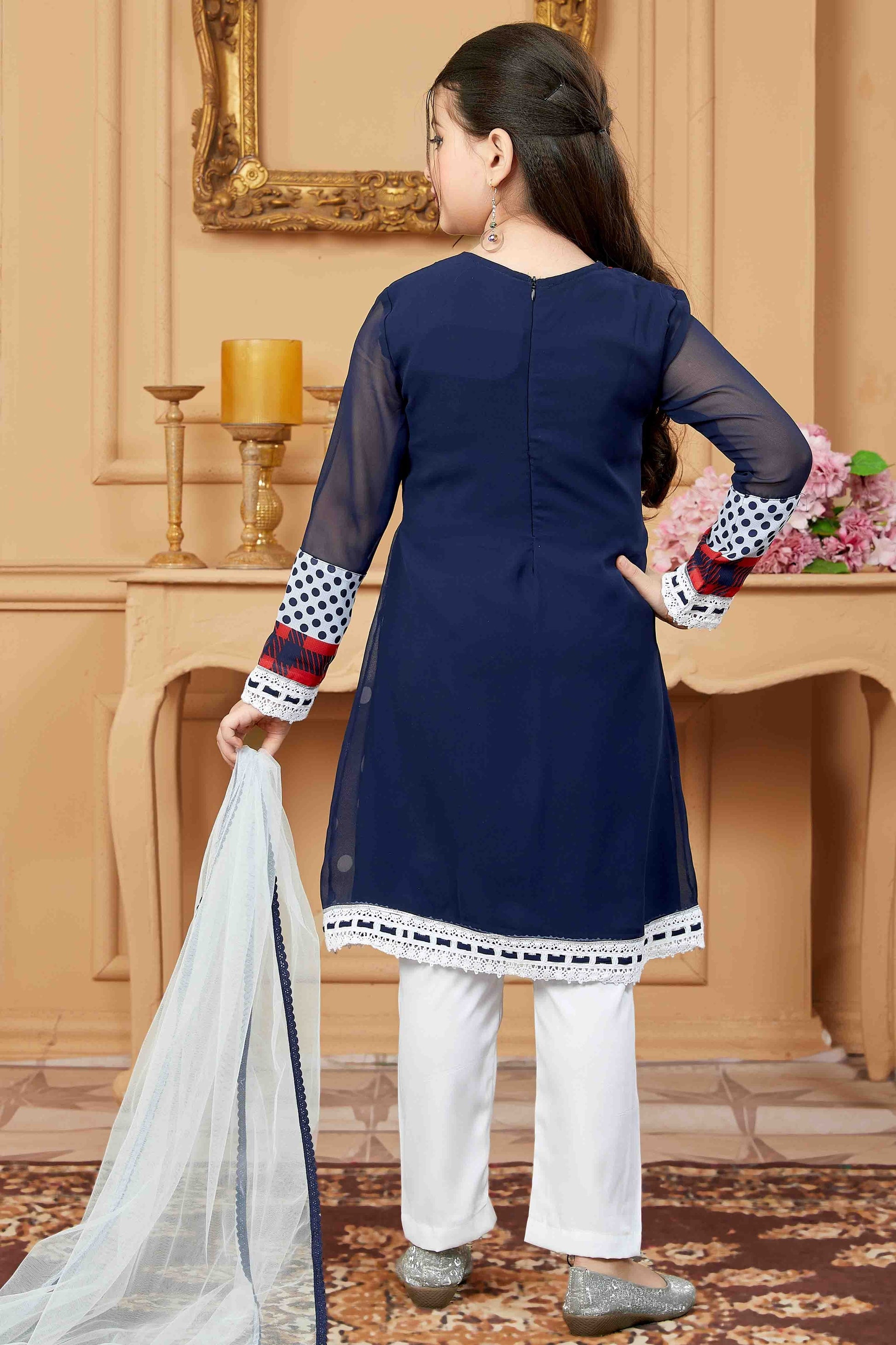 Navy Blue  Colour Faux Georgette Pant Style Suit GW1070766 A
