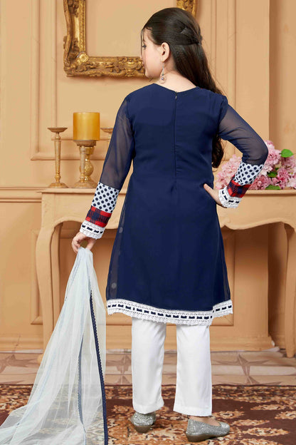 Navy Blue  Colour Faux Georgette Pant Style Suit GW1070766 A