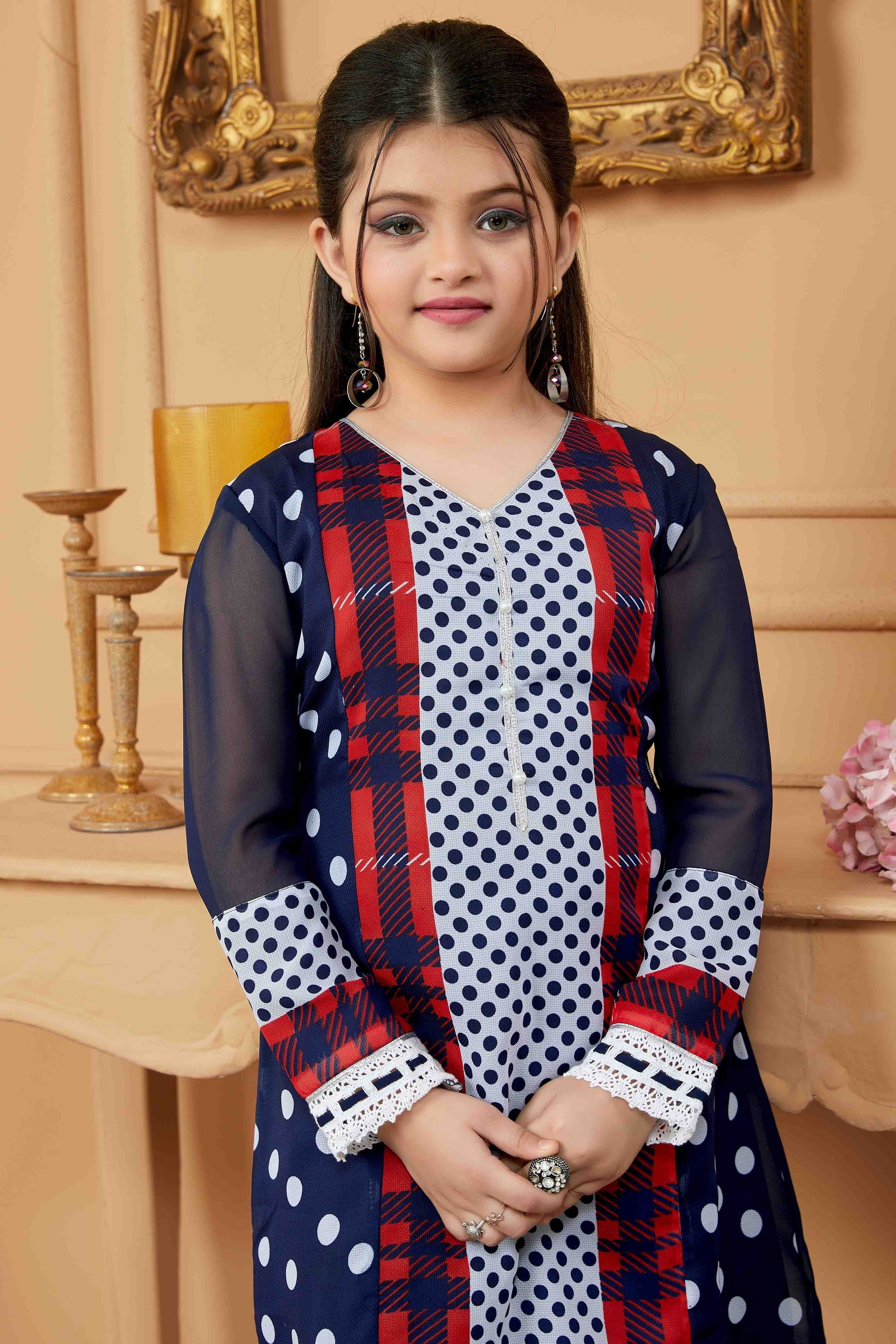 Navy Blue  Colour Faux Georgette Pant Style Suit GW1070766 B