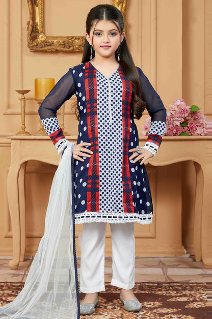 Navy Blue  Colour Faux Georgette Pant Style Suit GW1070766