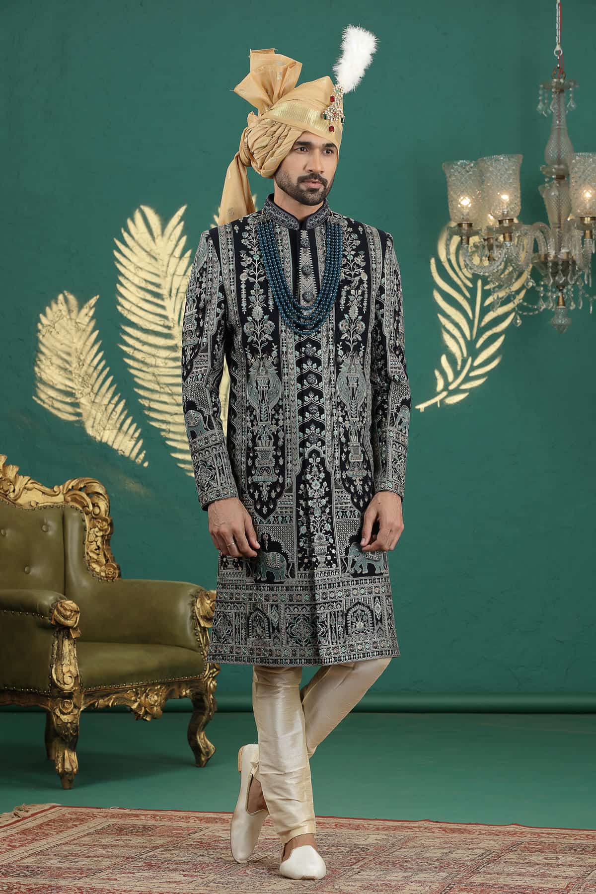 Navy Blue Colour Art Silk Embroidery Sherwani