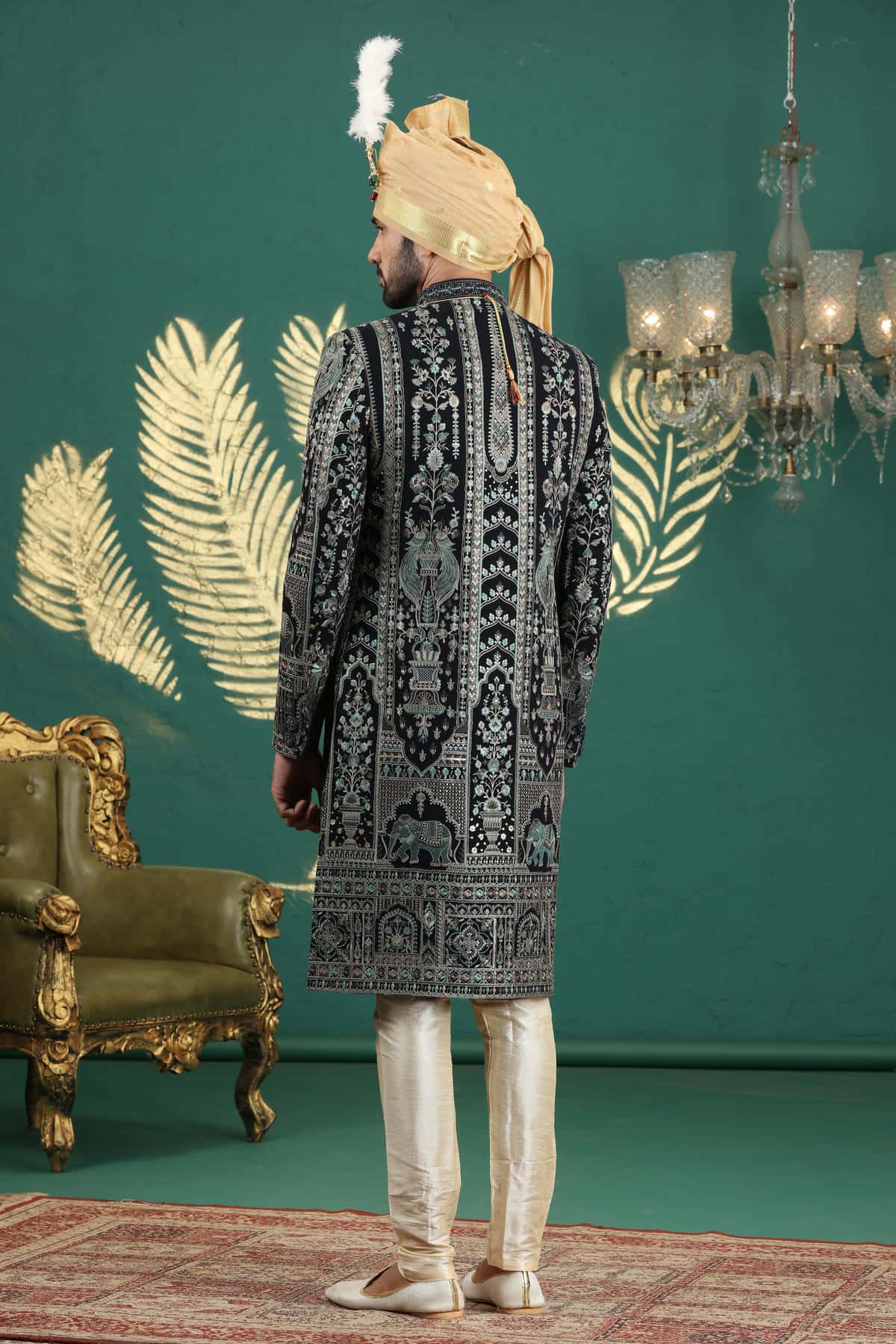 Navy Blue Colour Art Silk Embroidery Sherwani