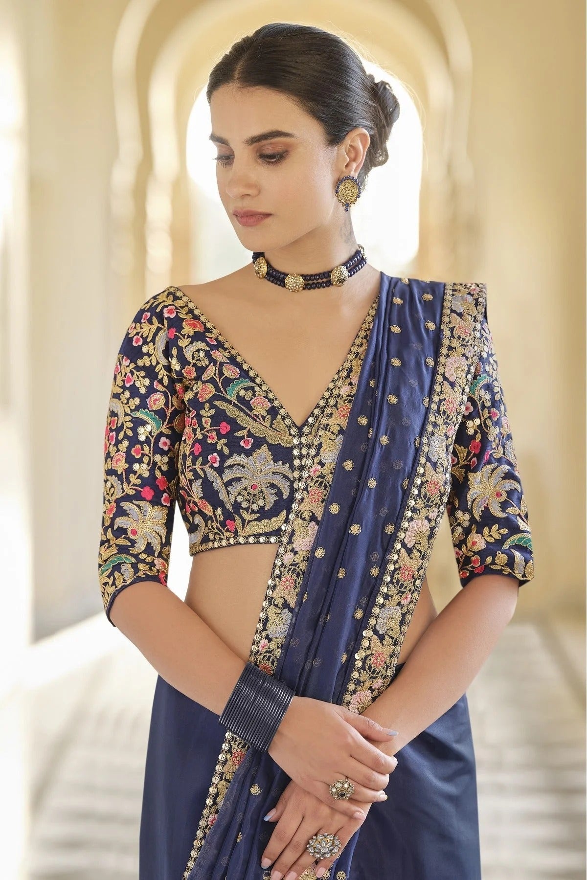Navy Blue Colour Art Silk Sequins Work Saree SD1080020 A