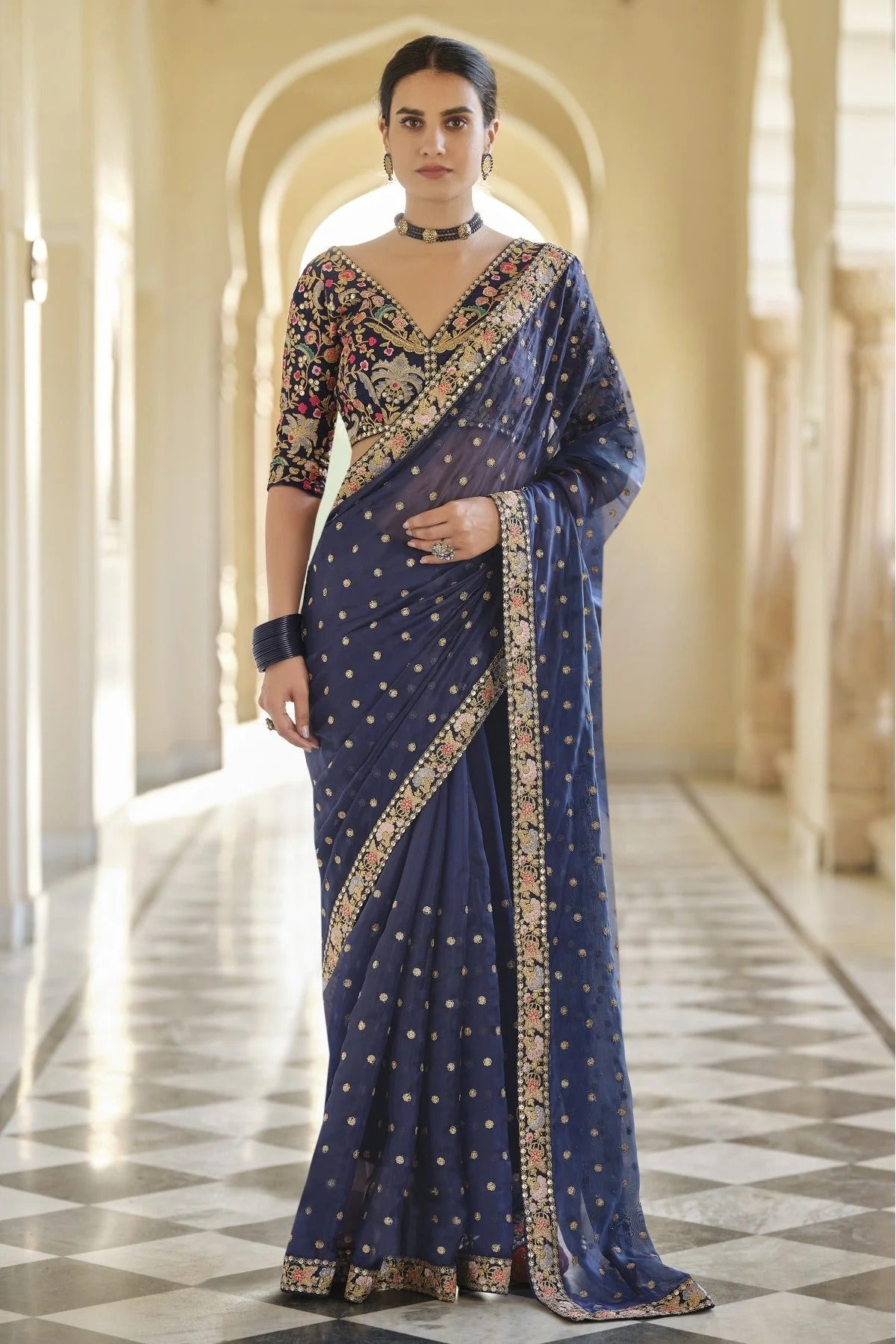 Navy Blue Colour Art Silk Sequins Work Saree SD1080020