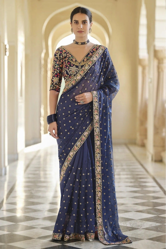Navy Blue Colour Art Silk Sequins Work Saree SD1080020